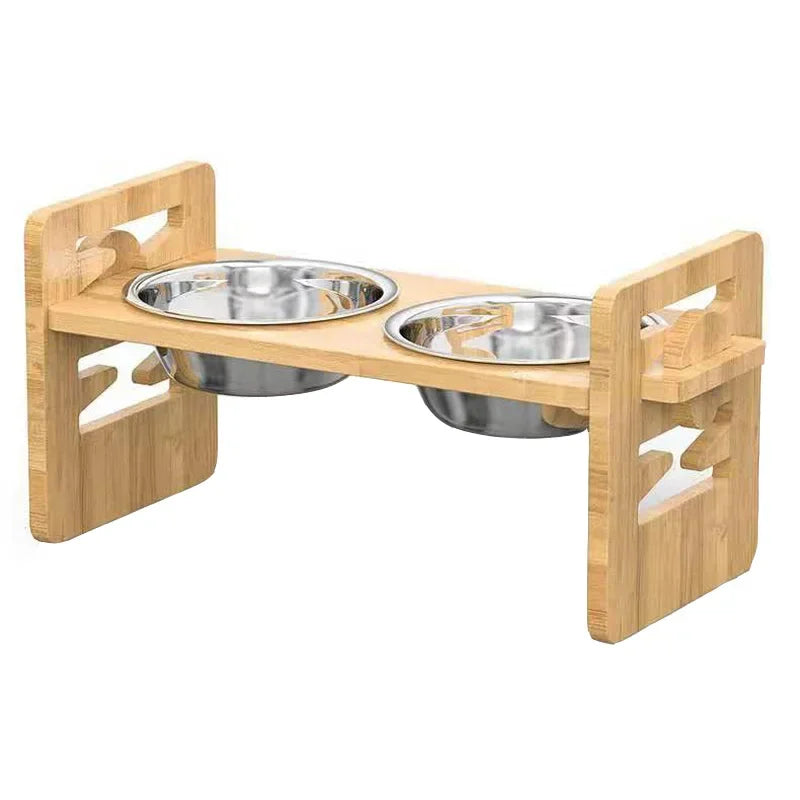 Foldable Dog Dining Table | Double Stainless Steel Bowls | Wooden Stand | Food & Water