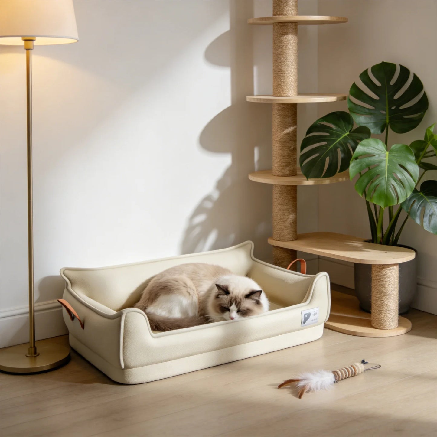 Luxury Dog Sofa Bed — High-Back Spine Support, Scratch-Resistant & Washable | Light Gray, Beige