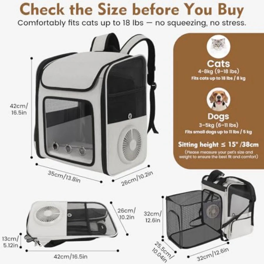 Small Dog Carrier Backpack | Built-In Cooling Fan & Heating Pad | Expandable & Breathable | Travel