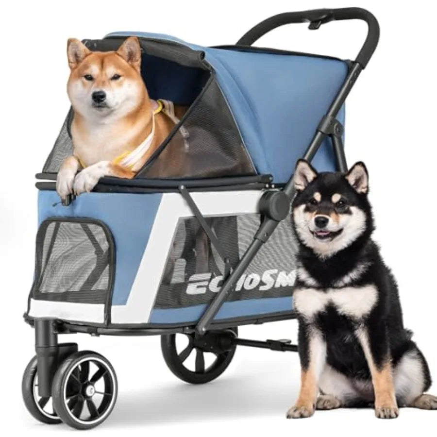 EchoSmile 3-Wheel Dog Stroller | Foldable, All-Terrain | Brakes | Small & Medium Dogs
