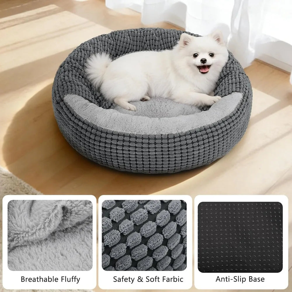 Hooded Donut Dog Bed with Attached Blanket | Plush Cuddler | Anti-Slip | 26" | Washable