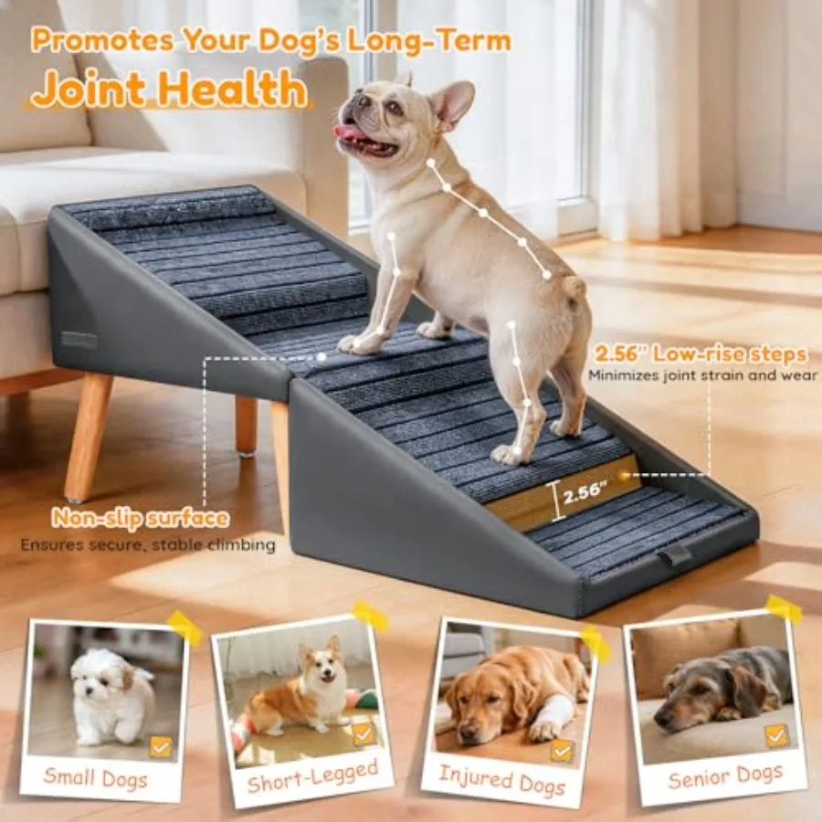 4-Step Dog Stairs | 17" Foldable 2-in-1 Pet Steps & Ottoman | Non-Slip | Small Dogs