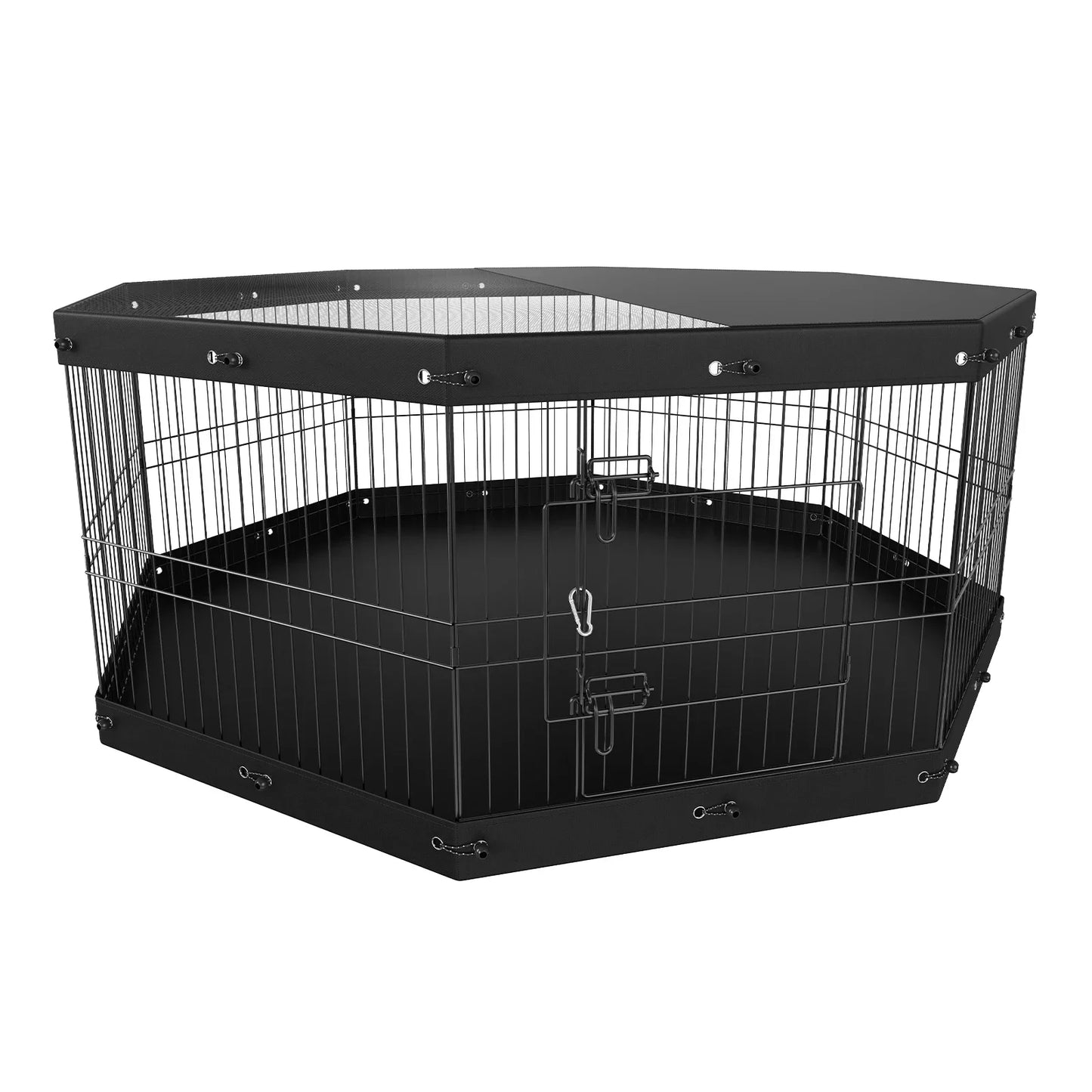 8-Panel Foldable Dog Playpen with Top Cover & Waterproof Bottom Pad — 24" H, Black