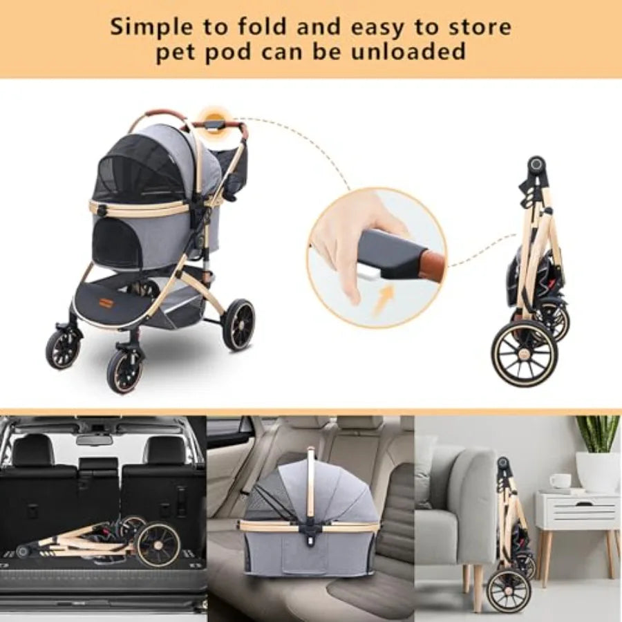 Pettingzoo 4-Wheel Dog Stroller | Removable Carrier | Small to Large Dogs & Cats up to 60 lbs