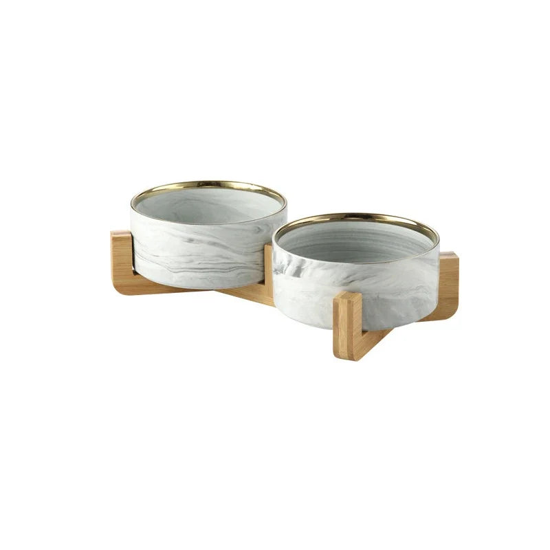 Marble Ceramic Dog Bowl Collection | Wood Stand | Single & Double | 14 Colors | 400ml & 850ml