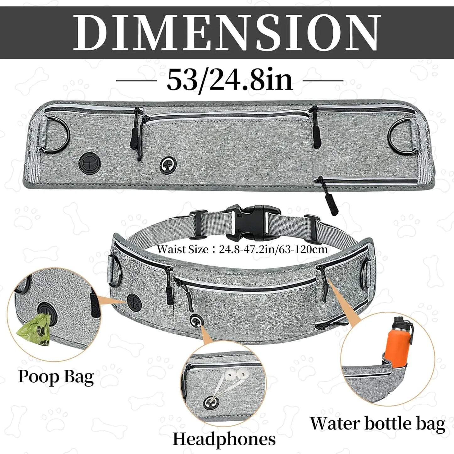 Hands-Free Waist Dog Leash | Running Leash with Zipper Pouch | Reflective | Dual Padded Handles