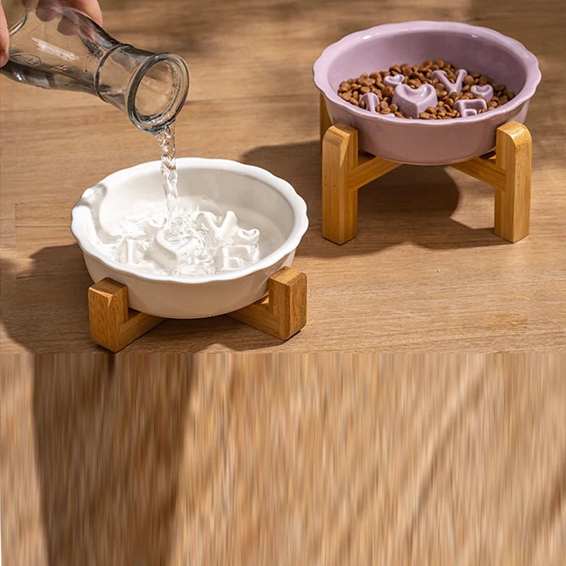 Ceramic Slow Feeder Dog Bowl | Anti-Overturn | Neck Protection | Anti-Choking | Flat Mouth Design