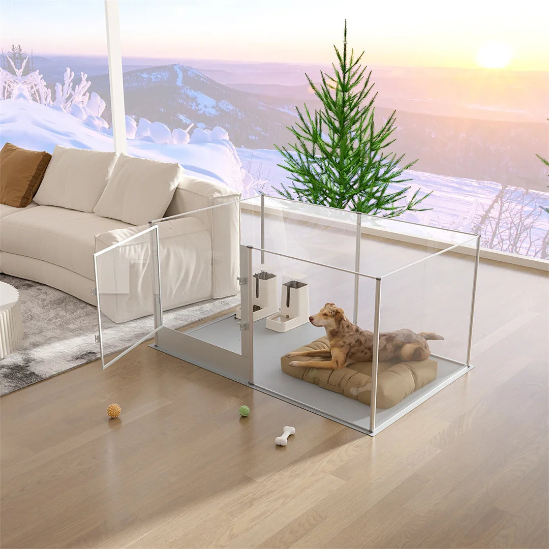 Clear Acrylic Dog Playpen | 5 Sizes | Waterproof Pad | Indoor | Up to 44lbs