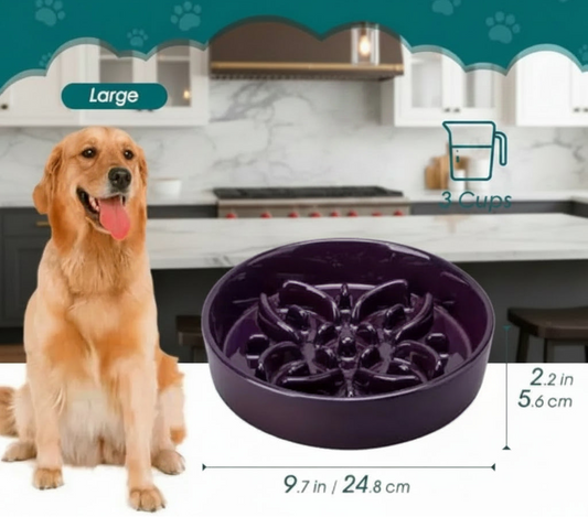 Ceramic Slow Feeder Puzzle Dog Bowl | Floral Maze | Anti-Slip | Large Breeds | 3 Cups