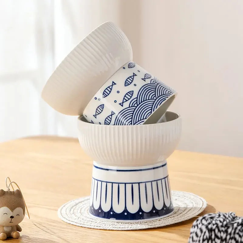 Ceramic High-Foot Dog Bowl | Anti-Overturn | Neck Protection | Food & Water