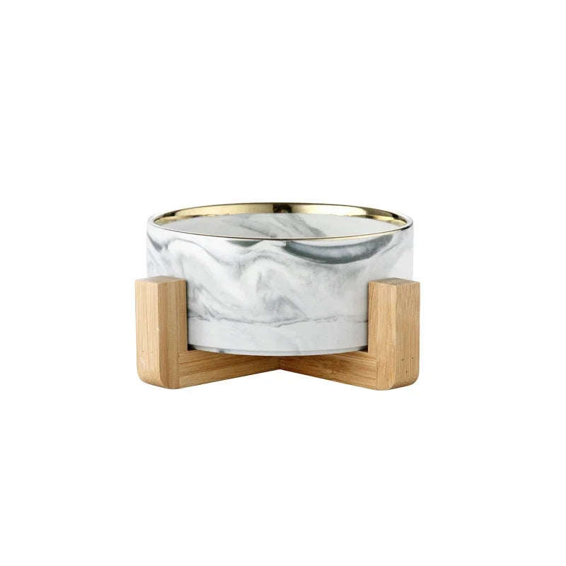 Marble Ceramic Dog Bowl Collection | Wood Stand | Single & Double | 14 Colors | 400ml & 850ml