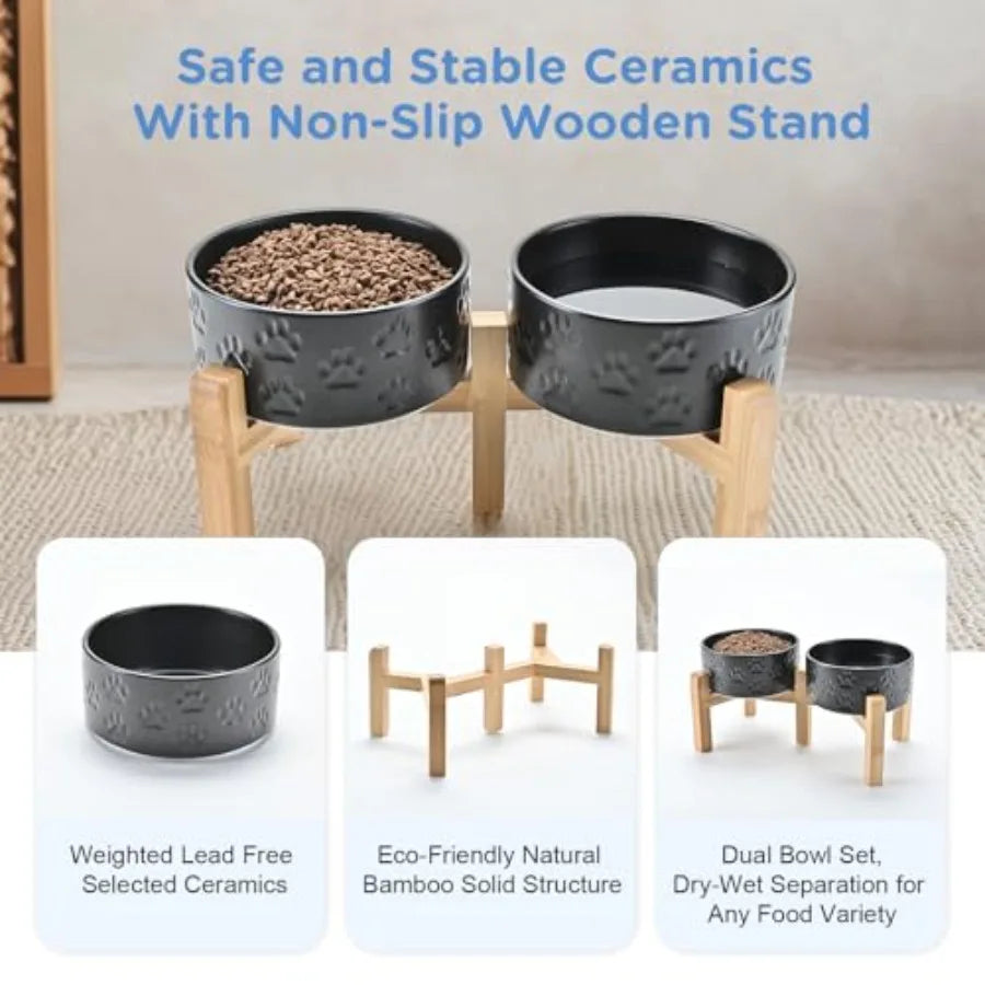 Elevated Ceramic Dog Bowl | Bamboo Stand | 6.1" Height | 3.6 Cup | 10 Designs