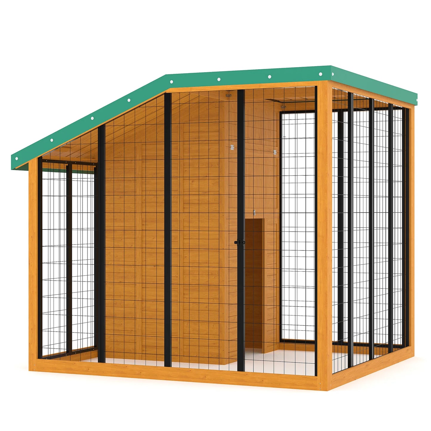 Hartelier Outdoor Dog Kennel | Metal Roof, Feeding Door & Secure Lock Gate