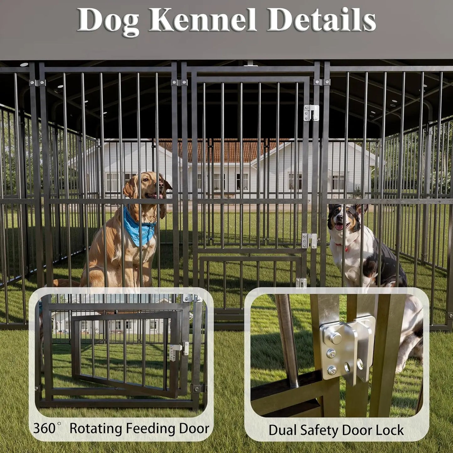 10×10 FT Outdoor Dog Kennel with Roof — Heavy Duty, Escape-Proof Double Locks & Swivel Feeding Door