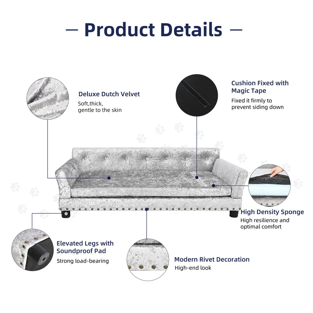 Dutch Velvet Upholstered Dog Sofa | Medium to Large Dogs