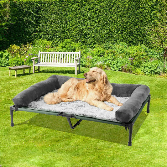 Elevated Dog Lounger Bed with Detachable Plush Bolster | Cooling | L, XL, 2XL | Indoor & Outdoor