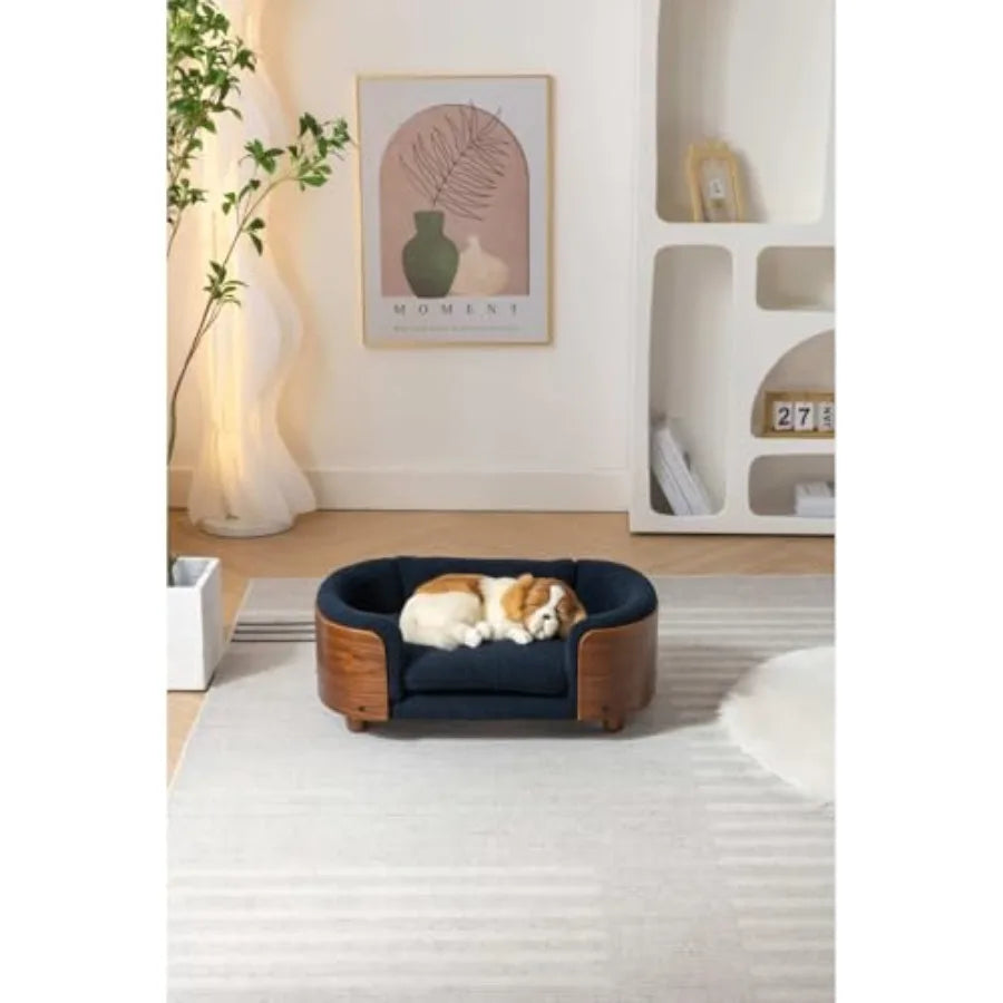 Scandinavian Elevated Dog Sofa | Walnut Bentwood Frame & Cashmere Cushion