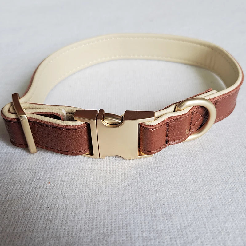 Luxury Genuine Leather Dog Collar for Small Breeds — Brown