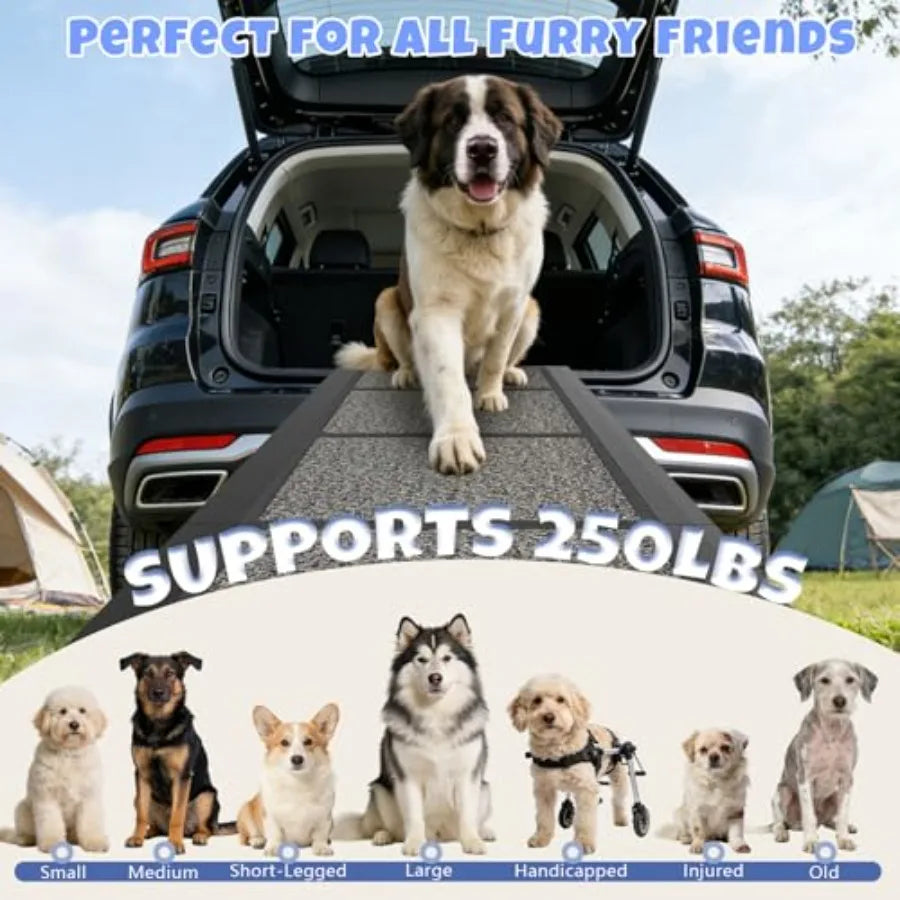Dog Car Ramp | 63 x 17 in | Non-Slip Rug Surface | Foldable | SUV, Car & Truck