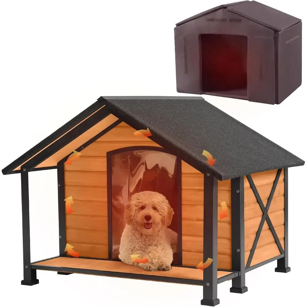 Insulated Wooden Dog House with Removable Liner | Brown