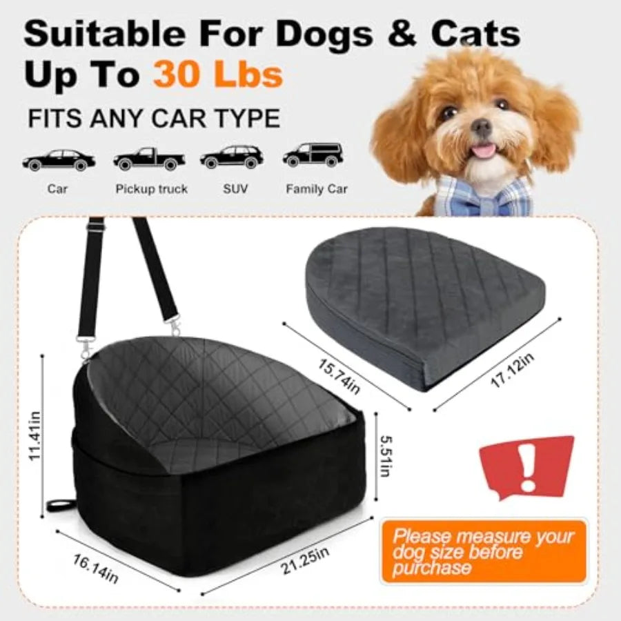 Dog Car Seat for Small Medium Dogs Dog Booster Seat Travel Bed for Small Dogs up to 30 lbs for Front/Back Seats Washable Pet Ca