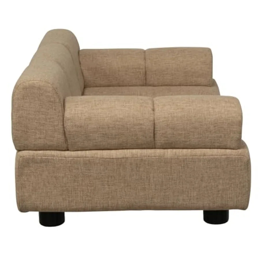 Puffer Pet Sofa Bed | Tufted Cushion & Armrest | Stylish Indoor Dog Furniture | Sand