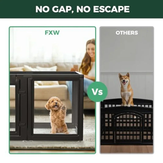 Acrylic Indoor Dog Playpen for Puppies & Small Dogs — 24", 12 Panels, Black
