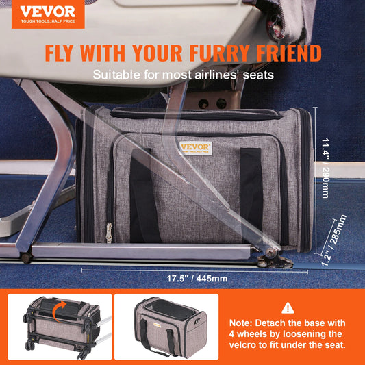 Rolling Dog Carrier Backpack | 4-Wheel Telescopic Handle | Airline-Compatible | Up to 35lbs