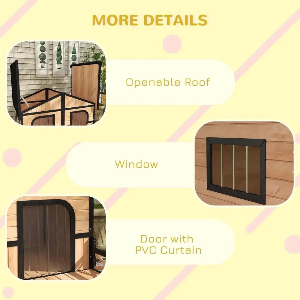 Outdoor Wooden Double Dog House with Porch & Elevated Floor | XL | Weatherproof
