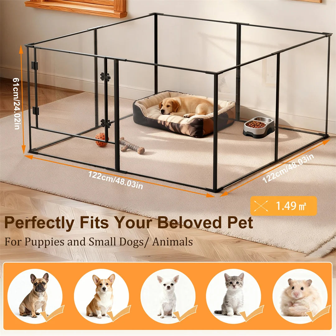 8-Panel Clear Acrylic Dog Playpen | 5th Gen | 3mm Thick | 2 Heights | Indoor | Up to 44lbs