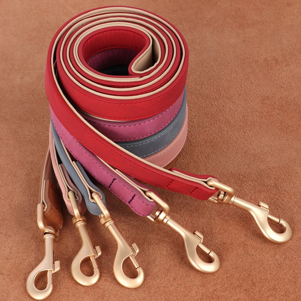 Soft Padded PU Leather Dog Collar & Leash Set — Adjustable, S/M/L/XL