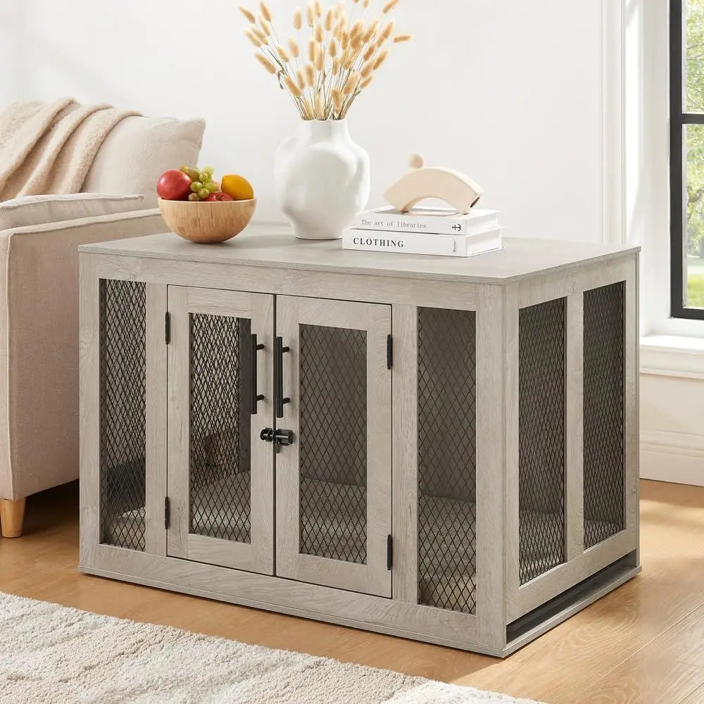 Furniture-Style Dog Crate with Cushion & Removable Tray