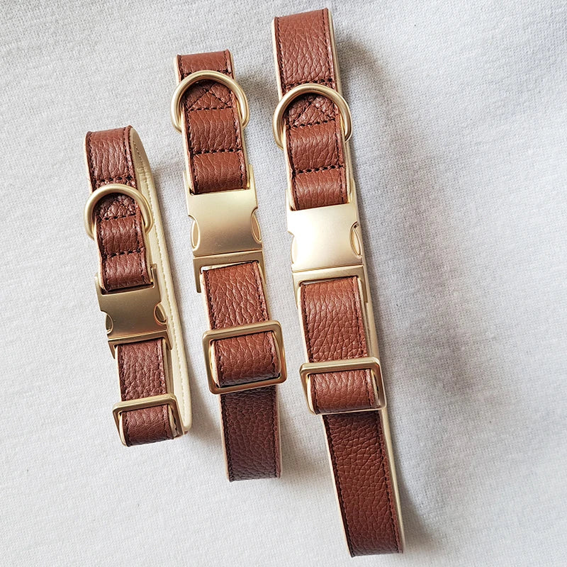 Luxury Genuine Leather Dog Collar for Small Breeds — Brown