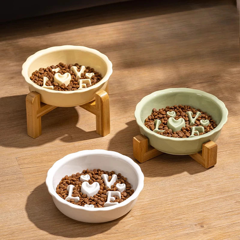 Ceramic Slow Feeder Dog Bowl | Anti-Overturn | Neck Protection | Anti-Choking | Flat Mouth Design