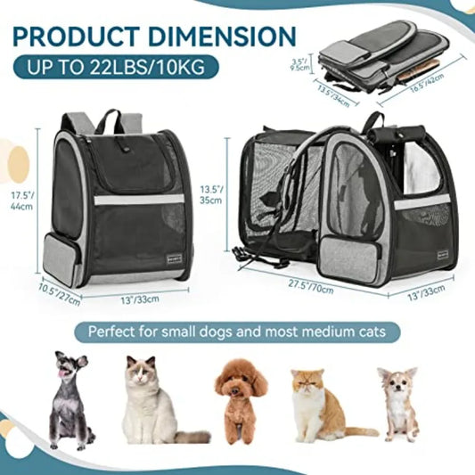 Expandable Dog Backpack Carrier | Great Ventilation & Fleece Mat | Hiking & Camping