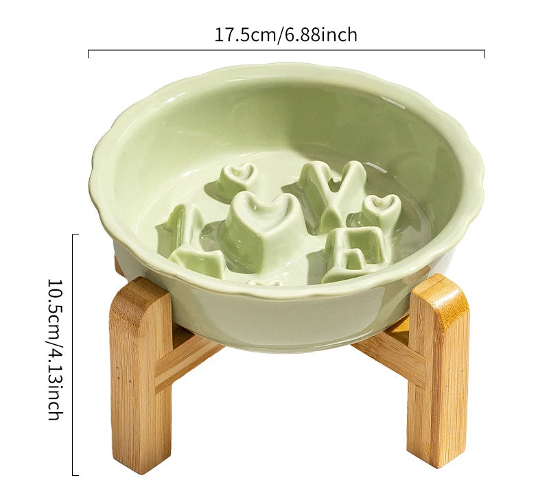 Ceramic Slow Feeder Dog Bowl | Anti-Overturn | Neck Protection | Anti-Choking | Flat Mouth Design