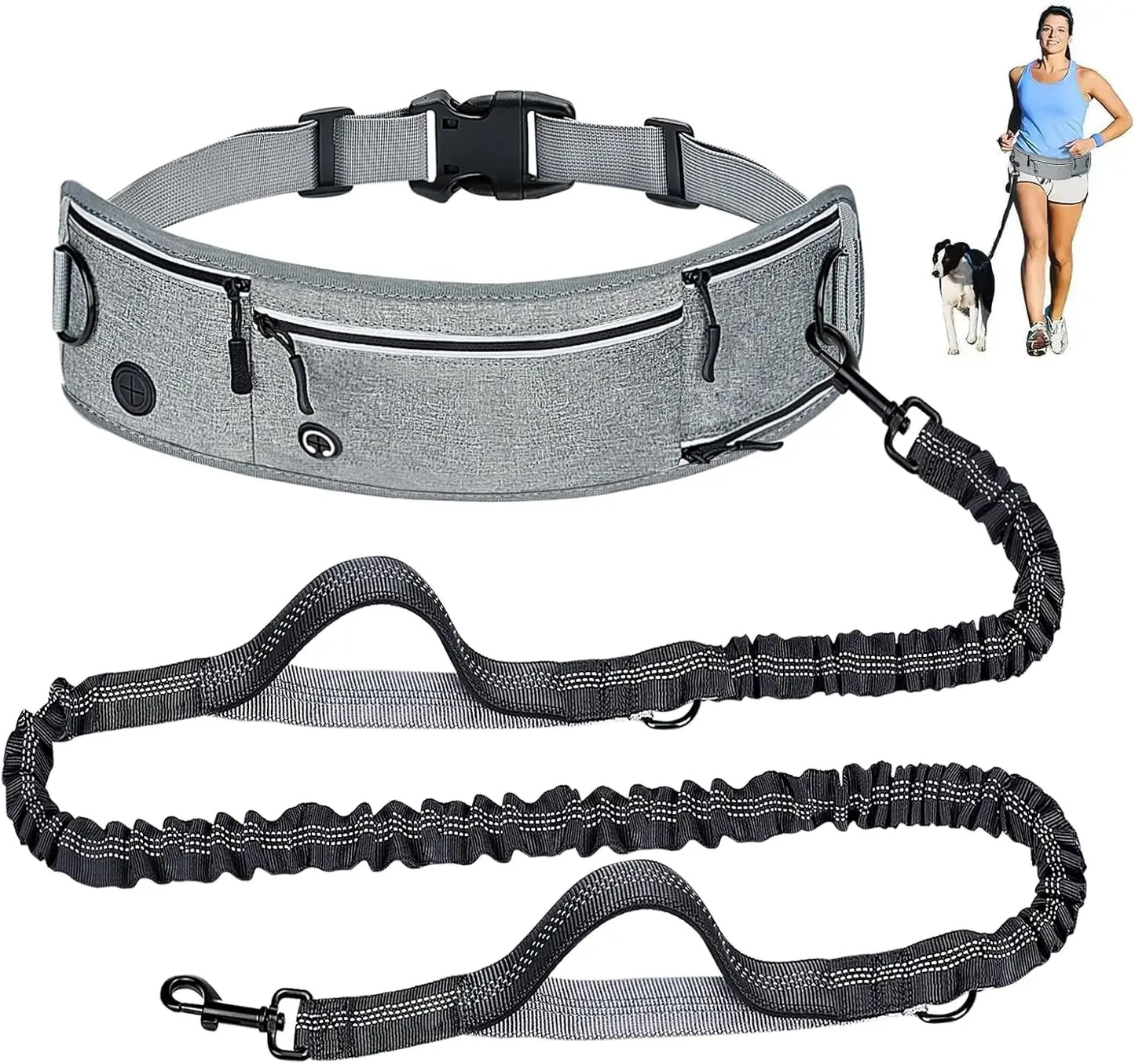 Hands-Free Waist Dog Leash | Running Leash with Zipper Pouch | Reflective | Dual Padded Handles