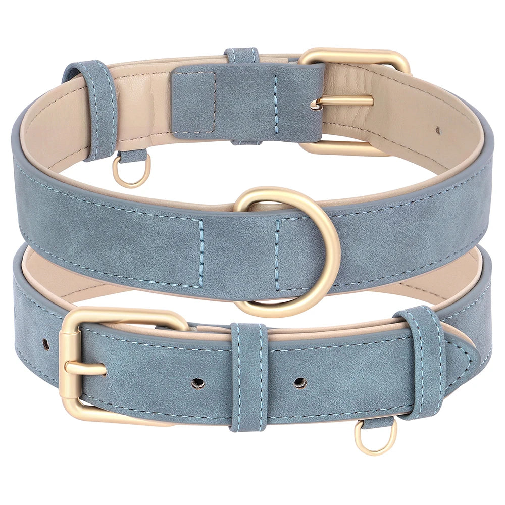 Soft Padded PU Leather Dog Collar & Leash Set — Adjustable, S/M/L/XL