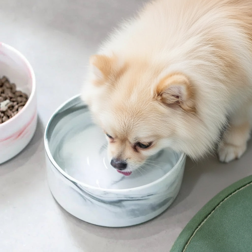 Marble Ceramic Dog Bowl Collection | Wood Stand | Single & Double | 14 Colors | 400ml & 850ml