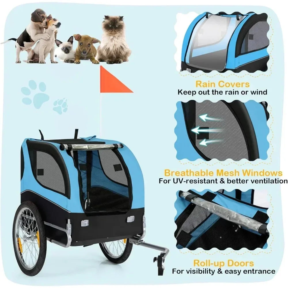 Dog Bike Trailer | 90 lb Capacity, 3 Doors, Aluminum Frame & Air-Filled Wheels