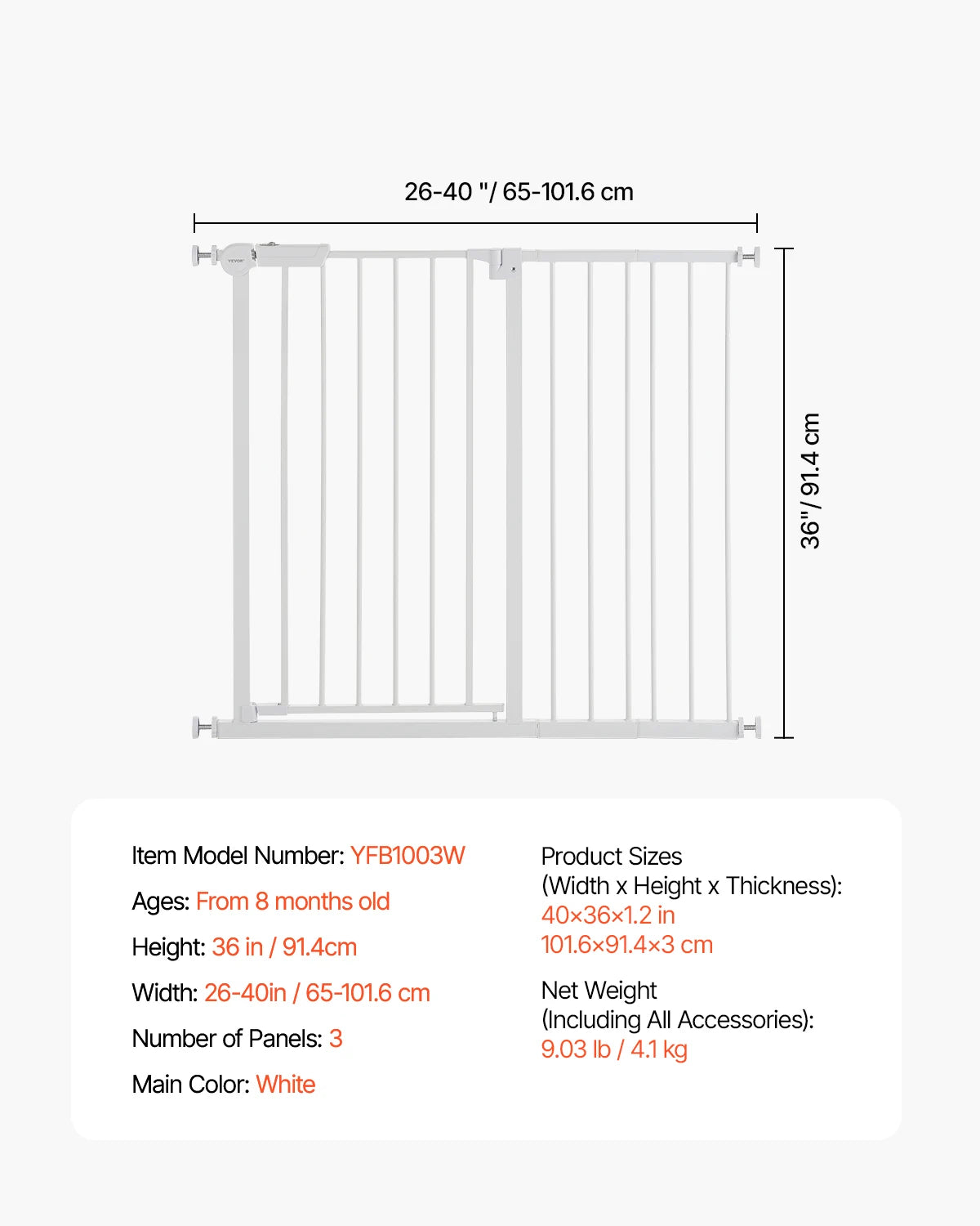 Dog Gate 30" High — Pressure Mount, Auto-Close, One-Hand Operation | White | Walk-Thru