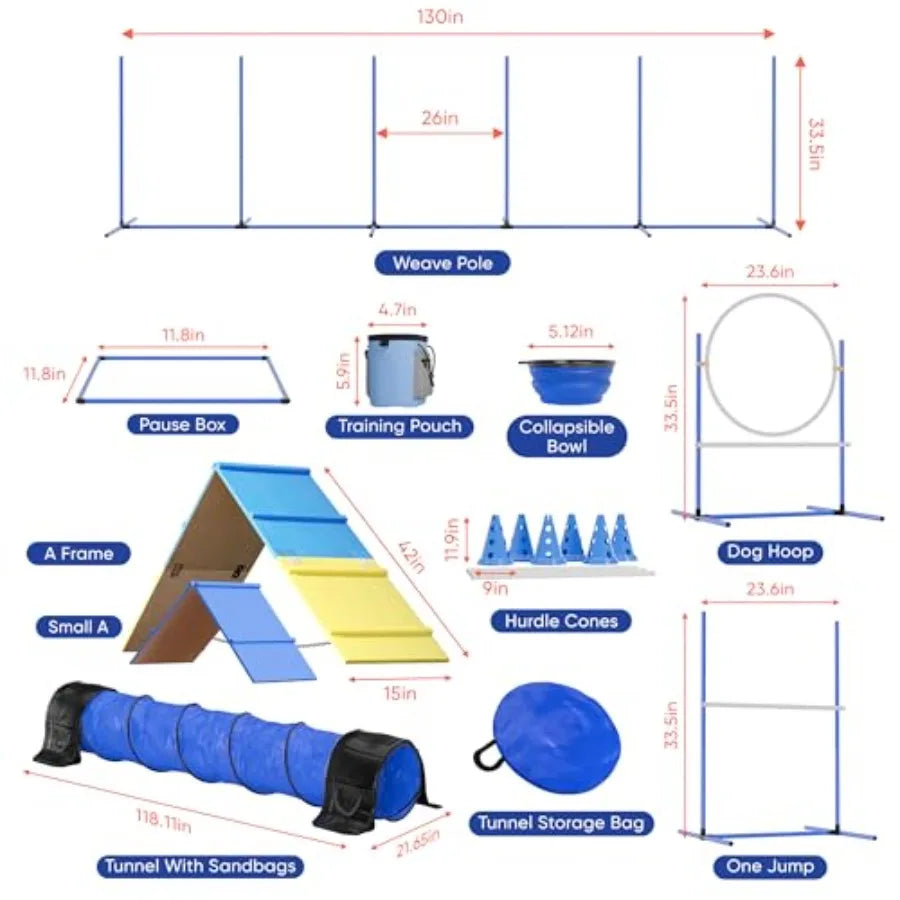 Complete Dog Agility Course Set | A-Frame, Weave Poles, Jump Hoop & Cones