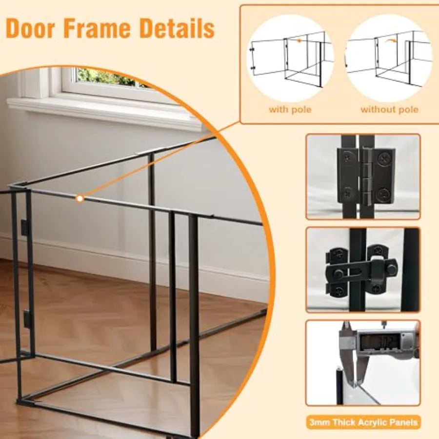 Acrylic Clear Dog Playpen — 8-Panel, 24" Tall, Metal Frame | Indoor Transparent Pet Pen