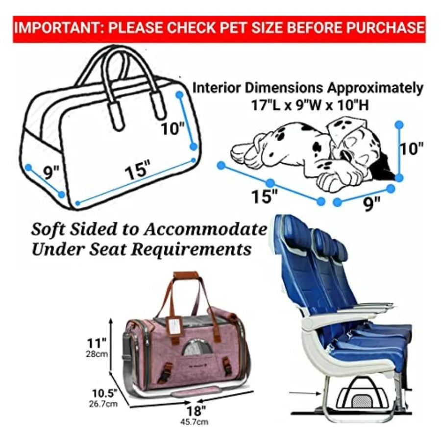Airline-Approved Soft-Sided Pet Carrier Tote | Self-Locking Zippers, Under-Seat Compatible