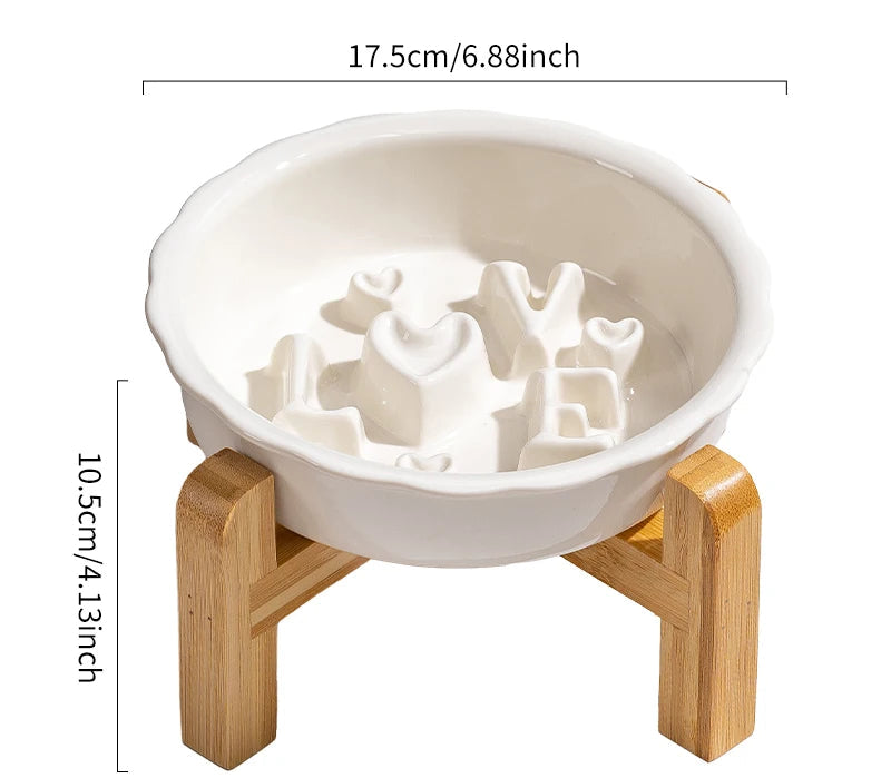 Ceramic Slow Feeder Dog Bowl | Anti-Overturn | Neck Protection | Anti-Choking | Flat Mouth Design