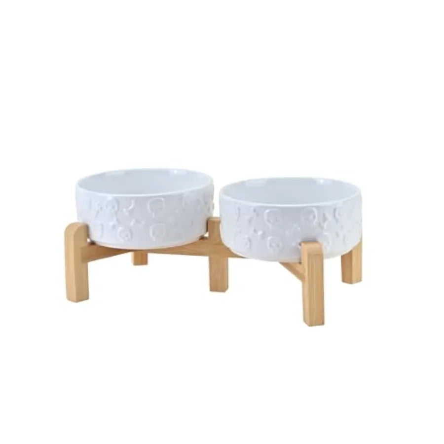Elevated Ceramic Dog Bowl | Bamboo Stand | 6.1" Height | 3.6 Cup | 10 Designs