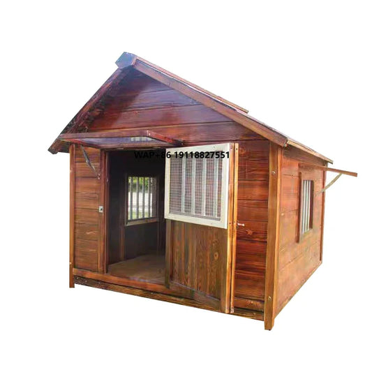 Outdoor Wooden Dog Kennel & Pet House — Breathable, Easy Assembly, Natural Log Finish