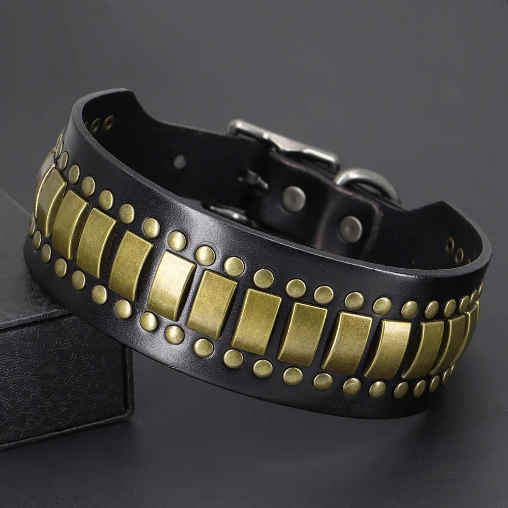 Wide Diamond Spike Leather Dog Collar | 2" Luxury Design | Heavy Duty | Medium to Large Dogs & Pitbulls