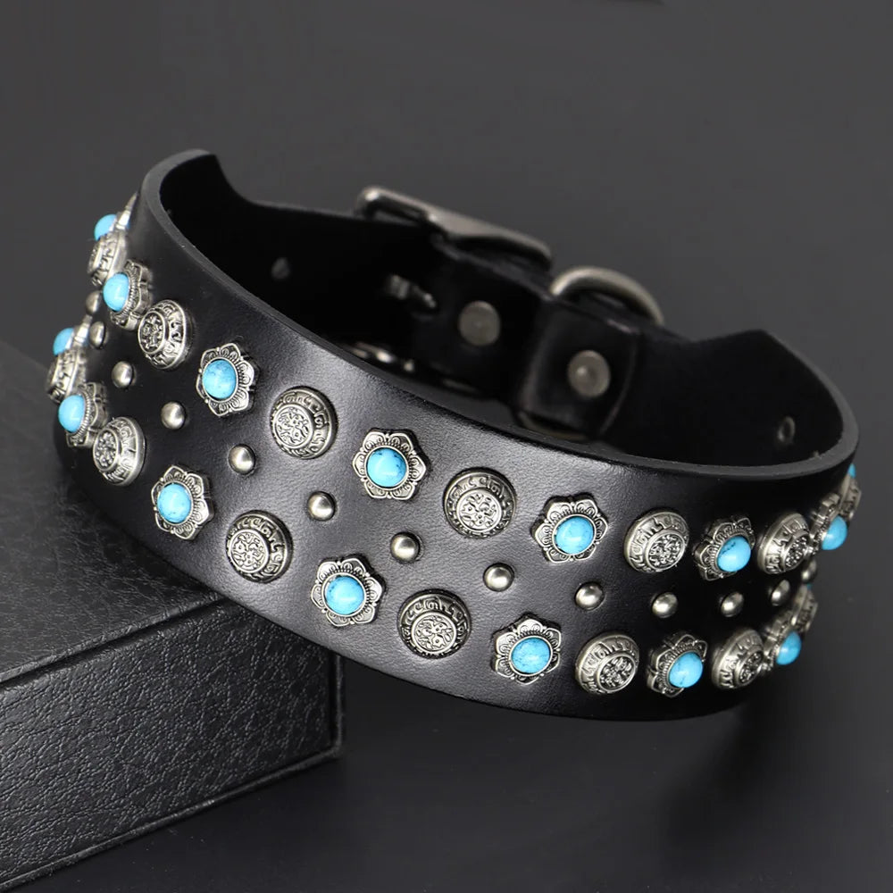 Wide Diamond Spike Leather Dog Collar | 2" Luxury Design | Heavy Duty | Medium to Large Dogs & Pitbulls