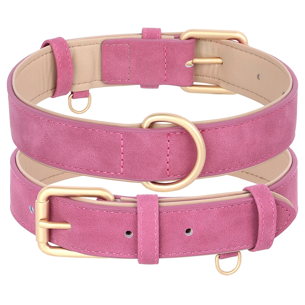 Soft Padded PU Leather Dog Collar & Leash Set — Adjustable, S/M/L/XL